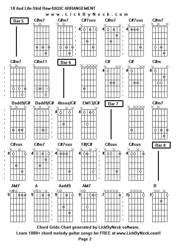Chord Grids Chart of chord melody fingerstyle guitar song-18 And Life-Skid Row-BASIC ARRANGEMENT,generated by LickByNeck software.